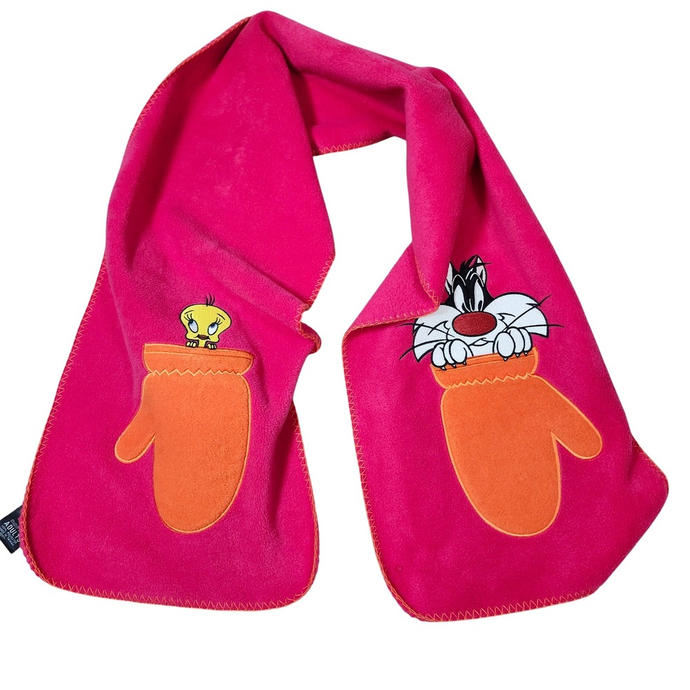 Vintage 90s Warner Bros Tweety & Sylvester Fleece Scarf Pink Mitten Studio Store